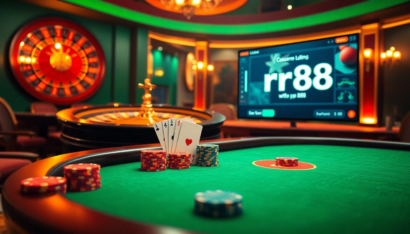 Engage with the rr88 link at this vibrant online casino, featuring sleek poker tables and a winning atmosphere.