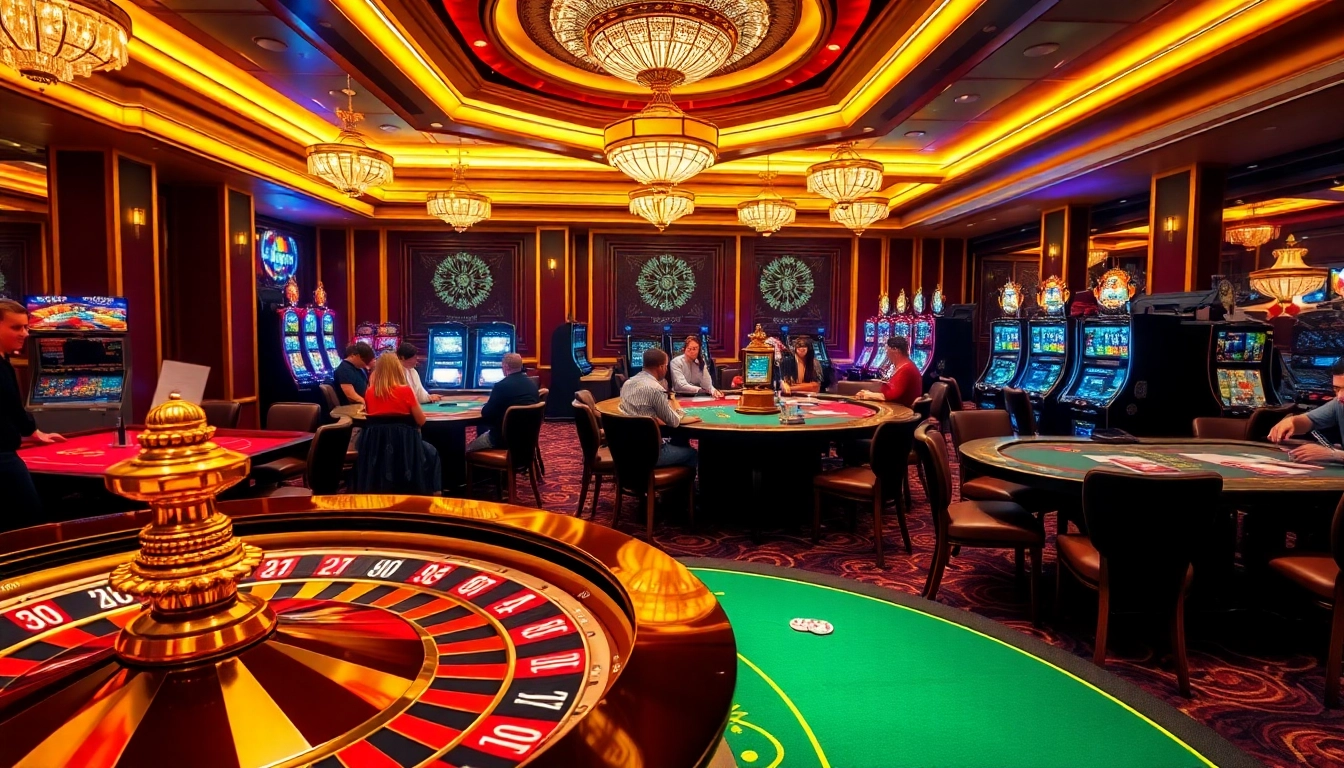 Players enjoying poker and blackjack at xx88.casino with vibrant casino tables and luxurious decor.