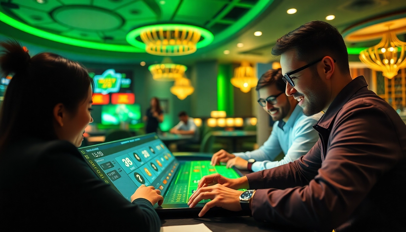 Dynamic online gambling experience at okvipwin.live with excited players engaged in casino games.