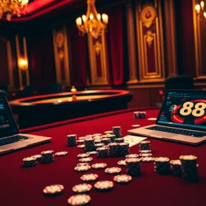 Experience the thrilling atmosphere of MK8's online gambling platform with vibrant casino visuals.