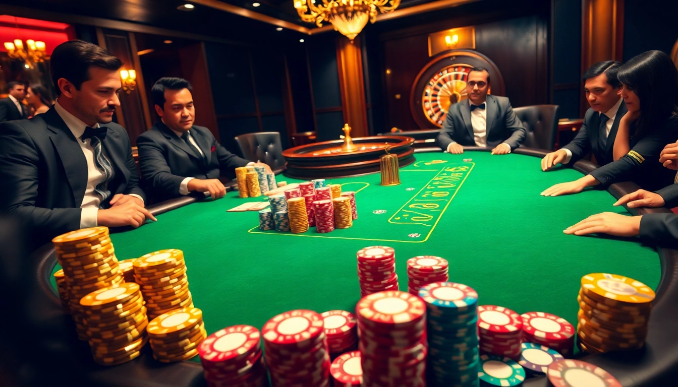 Engaged gamblers strategizing at a poker table, showcasing kjc rr88 gaming excitement.