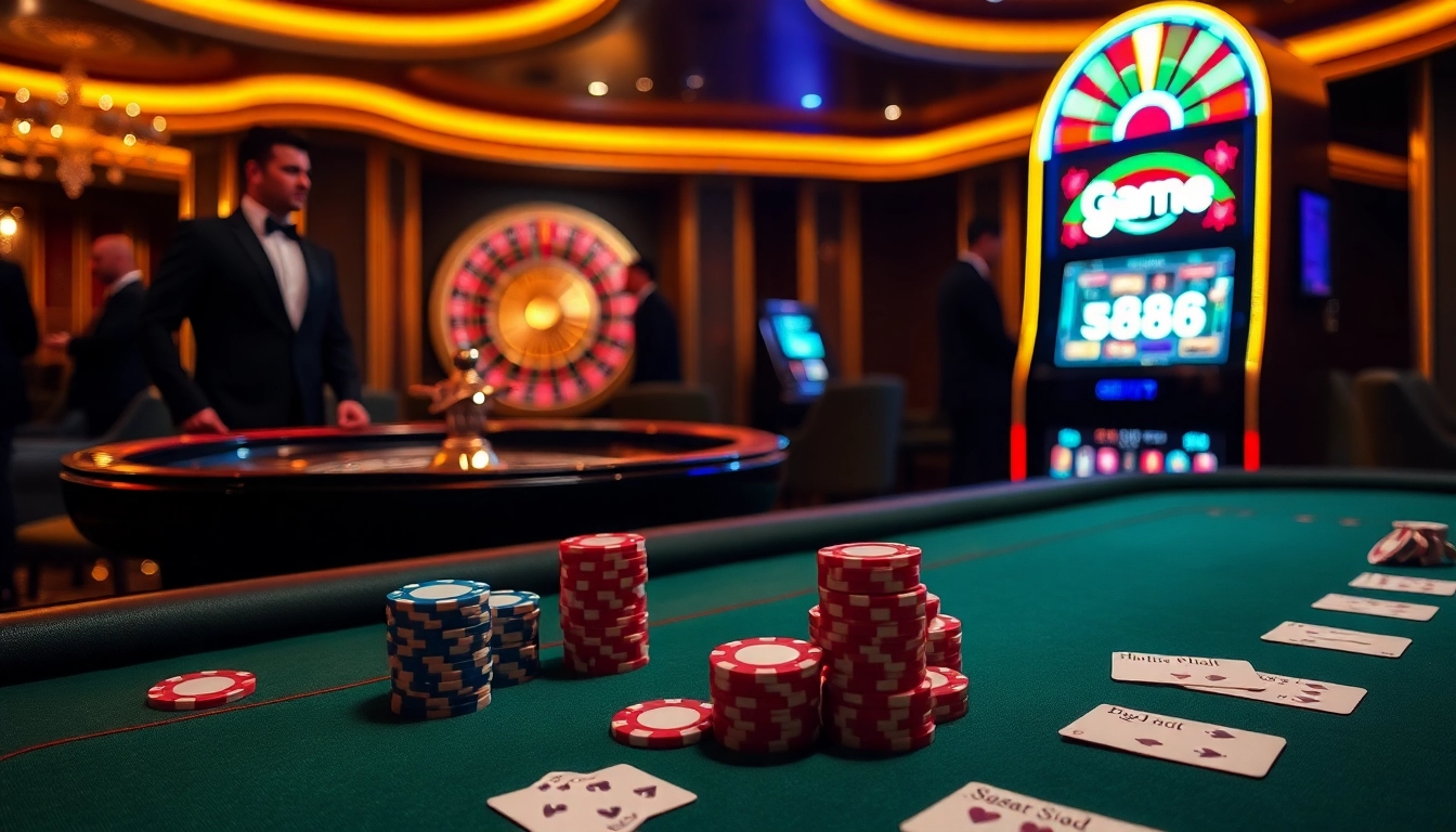 Experience the thrill of the Game sx88 with vibrant casino action featuring poker chips and roulette.