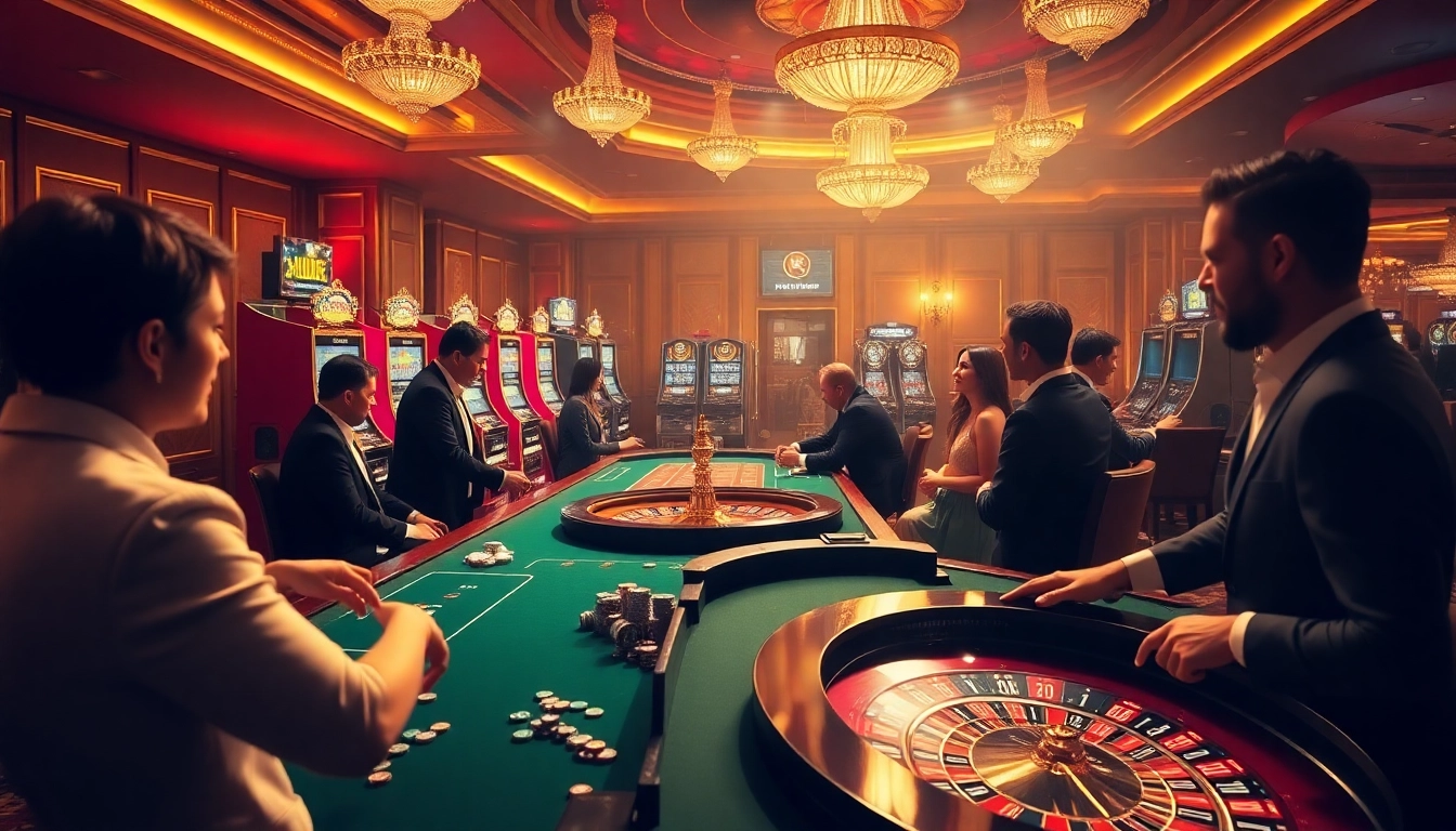 Experience the thrill of five88 in a vibrant casino with poker tables and slot machines.