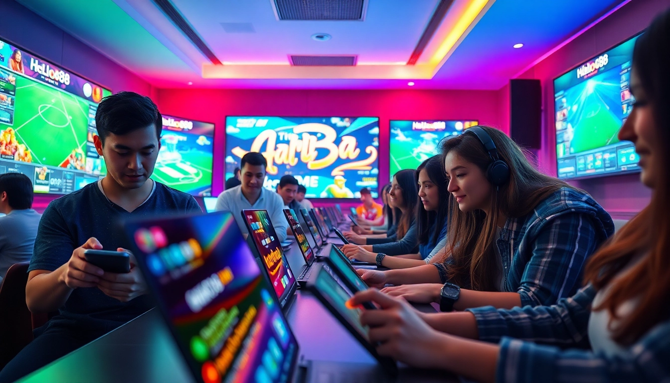 Engaged players enjoying online gaming at hello88win.live with vibrant graphics and devices.