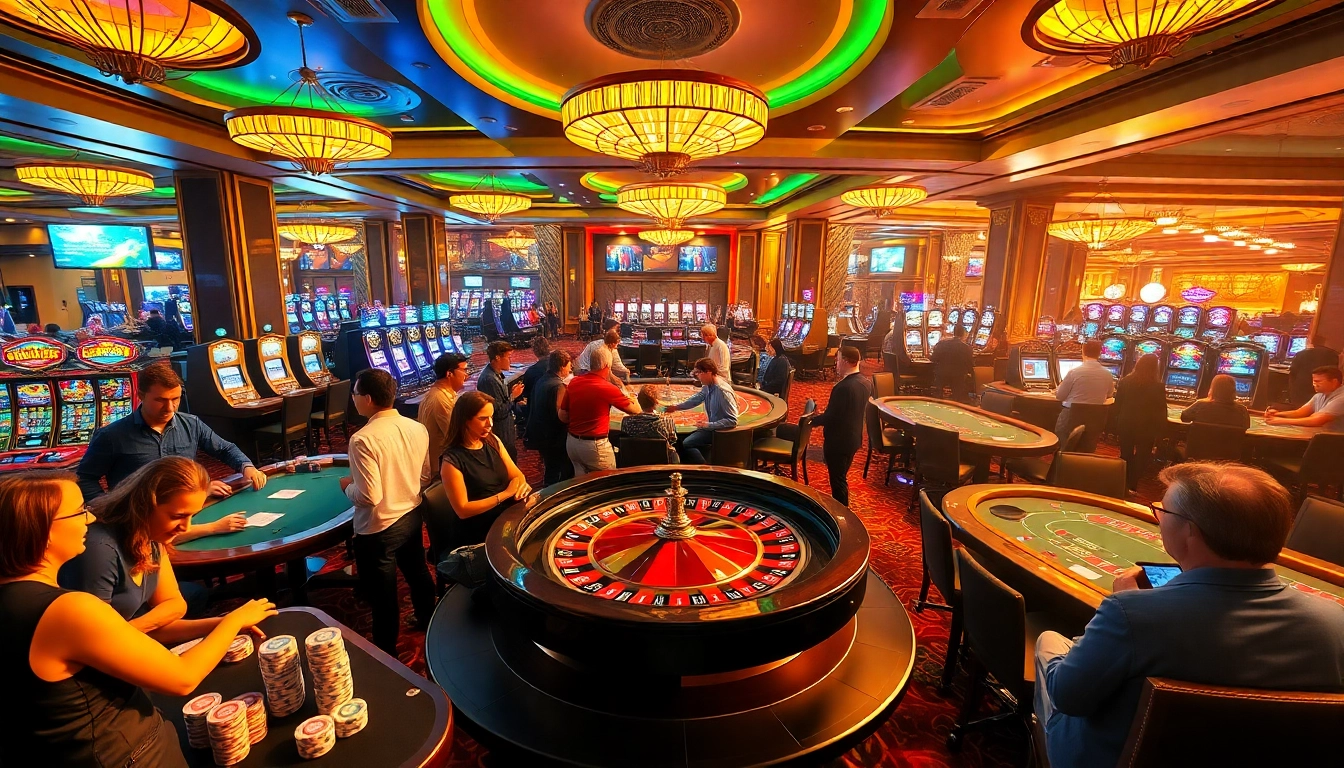 Players engaged in thrilling gameplay at vn23 casino, showcasing roulette and poker excitement.