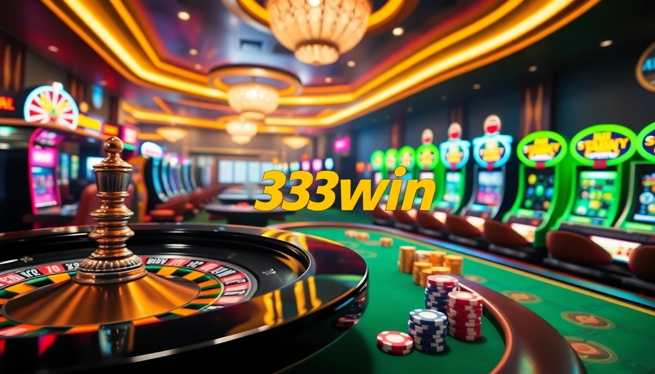 Experience the vibrant atmosphere of Nhà cái 33win with casino tables and slot machines.