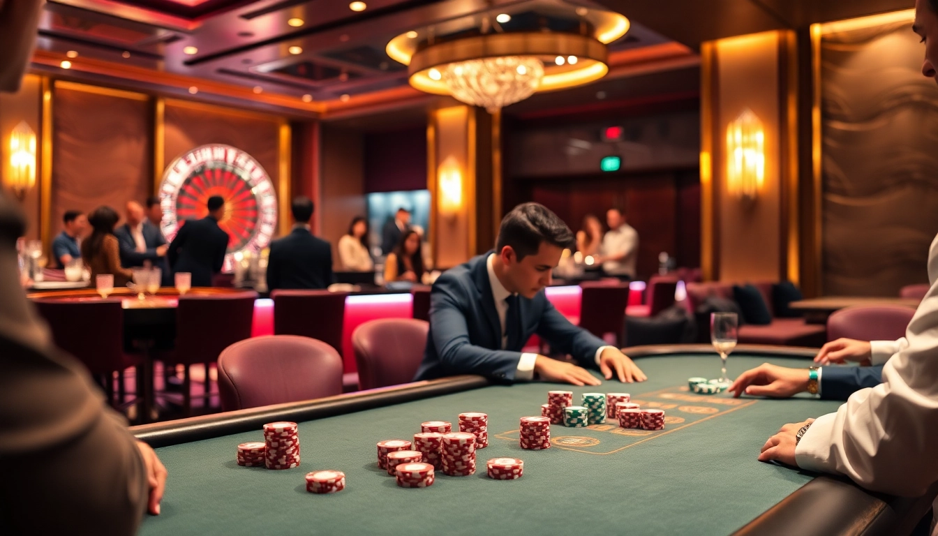 Experience the excitement of x88 gaming with professional players at a luxurious poker table.