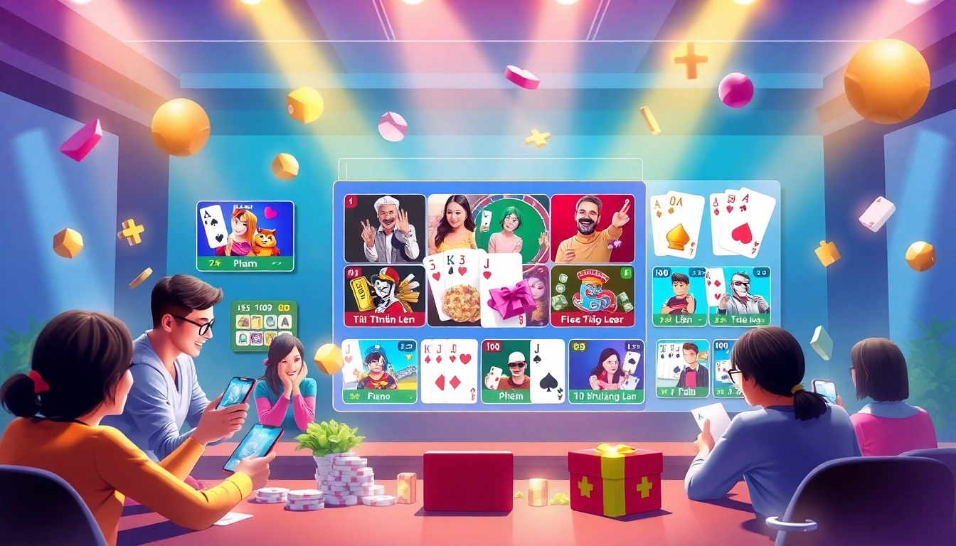 Exciting online card games scene showcasing gamebaidoithuong.com.vc with diverse players winning cash prizes and rewards.
