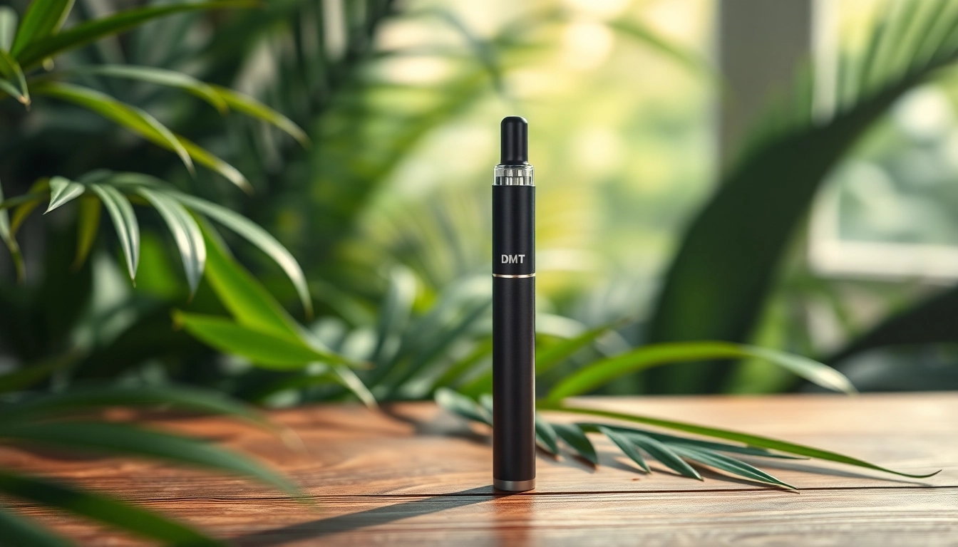 Buy DMT vape pen highlighted amid lush greenery for a calming experience.