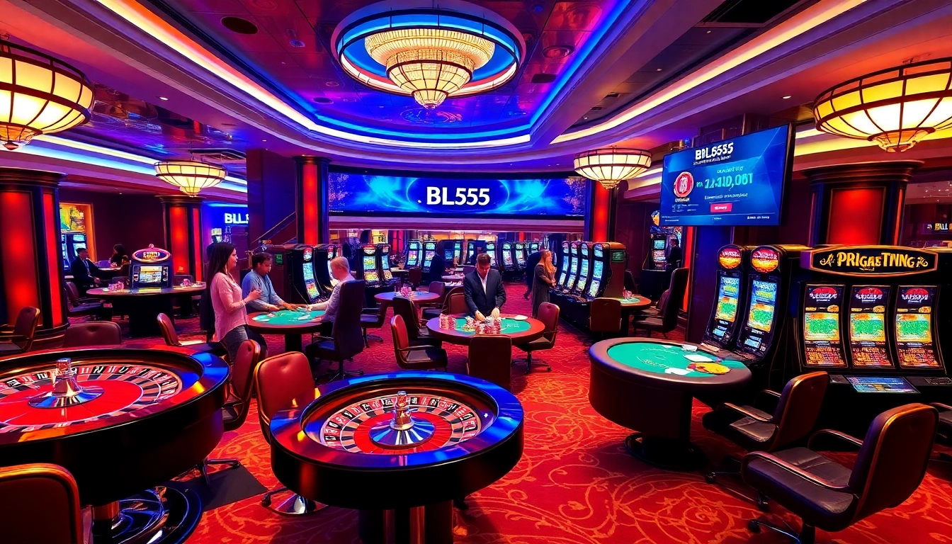 Experience the thrill of winning at BL555's luxurious casino with vibrant tables and engaging gameplay.