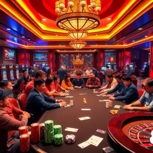 Experience the thrill of gambling at 88vv with vibrant casino tables and engaging players.