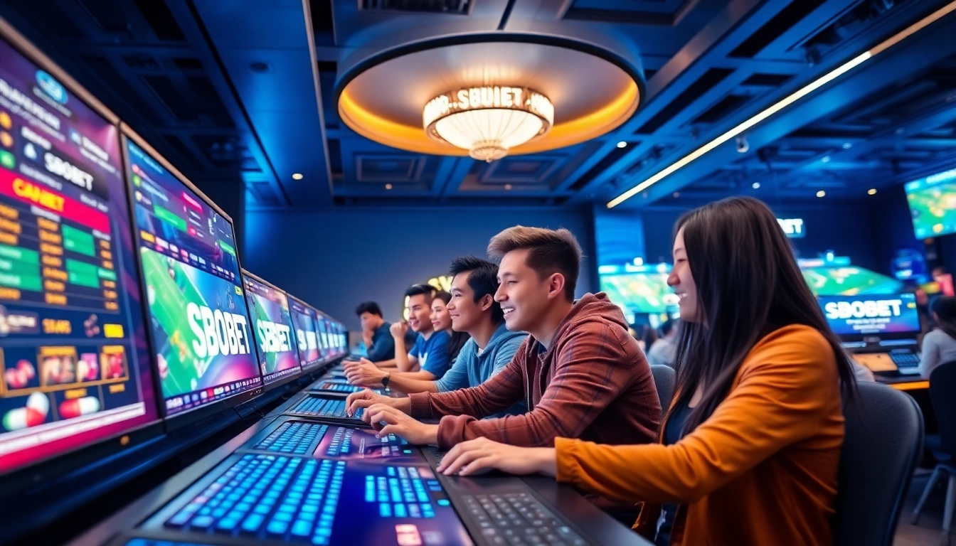 SBOBET.dance showcases a dynamic online gaming atmosphere with enthusiastic players engaging in sports betting and poker.
