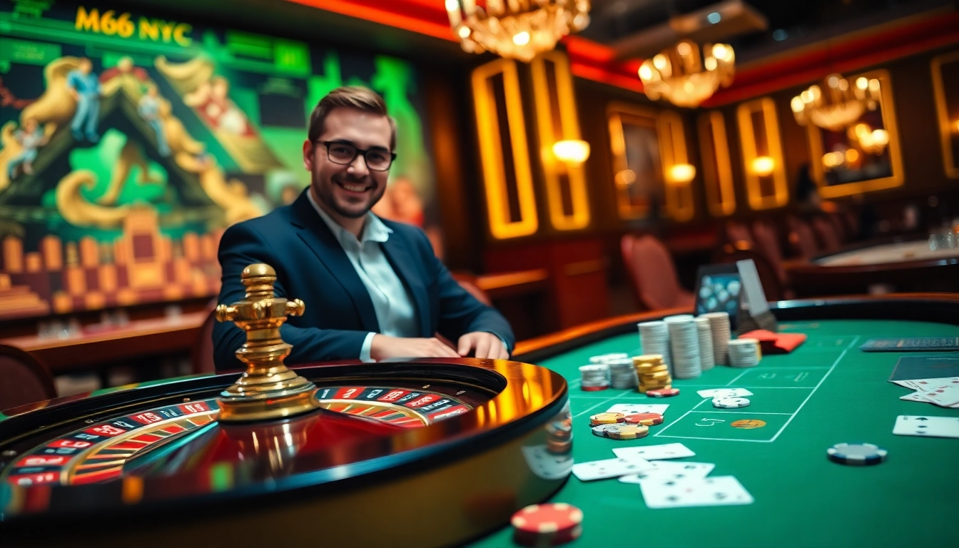 Experience thrilling casino excitement at mb66.nyc with vibrant gaming tables and players.