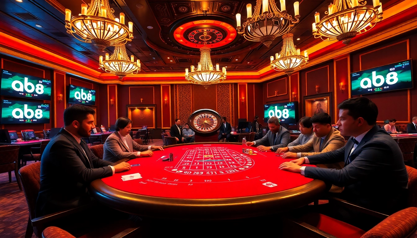 Players enjoying a high-stakes poker game at abc 8 casino with luxury ambiance.