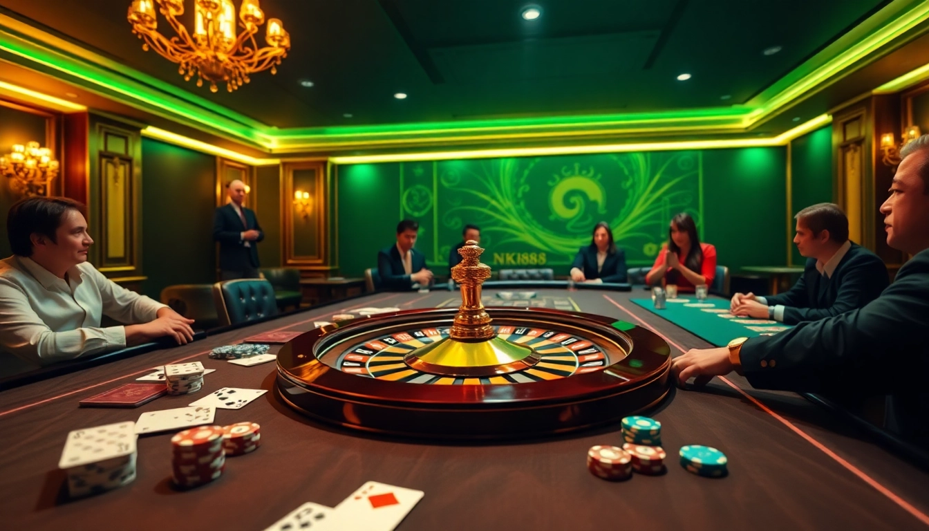 Experience the excitement of NK88 casino with vibrant gameplay, including roulette, dice, and poker.