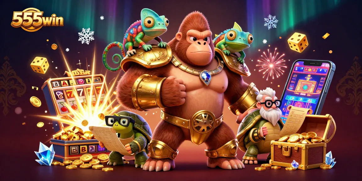 Experience the excitement of 555win with dynamic casino characters bursting with action and vibrant visuals.